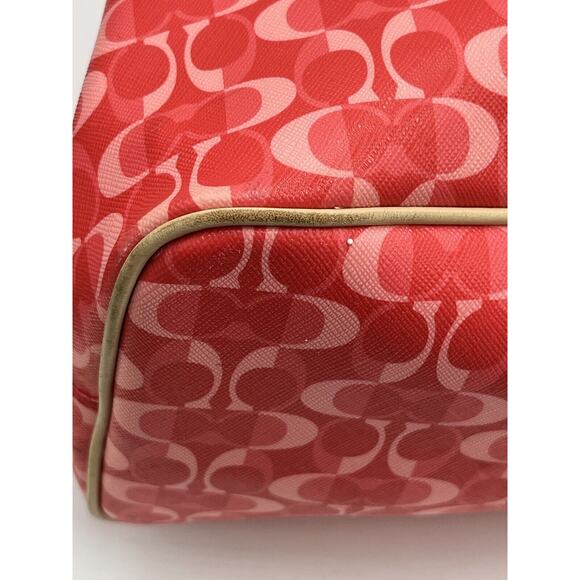 Coach 25673 Authenticated Peyton Park Split Dream Coated Canvas Red Pink Tote - Picture 10 of 13